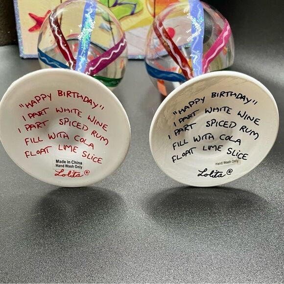 S❤️LD❣️ LOLITA Set of 2 “Happy Birthday” *Love my Wine Hand-painted Wine Glasses - Picture 4 of 9